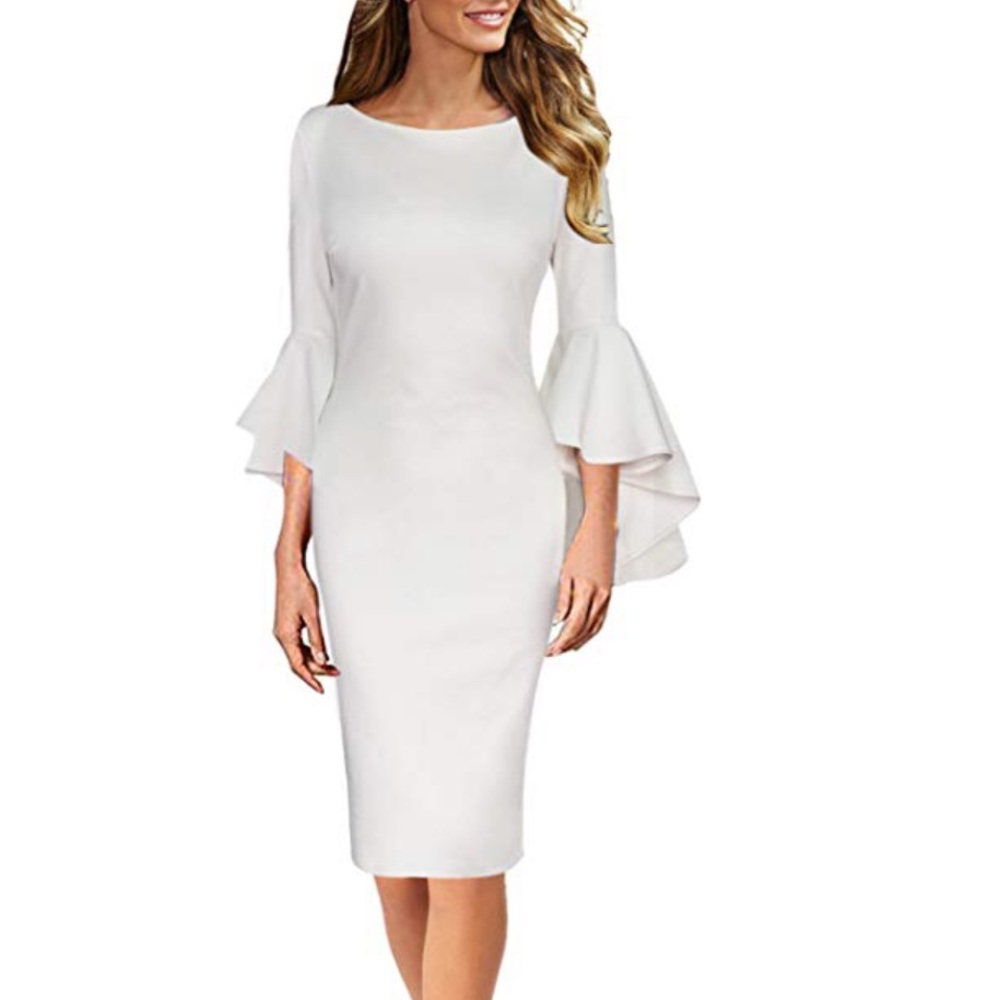 NWT White/ cream 3/4 sleeve knee length dress